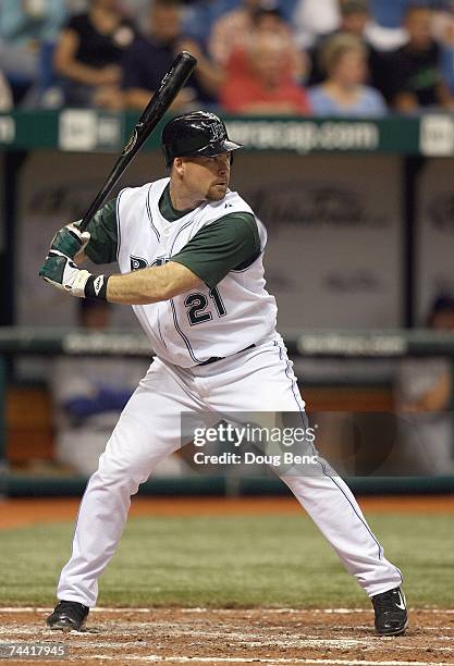 Ty Wigginton of the Tampa Bay Devil Rays stands ready at bat against the Kansas City Royals at Tropicana Field on June 2, 2007 in Tampa, Florida.