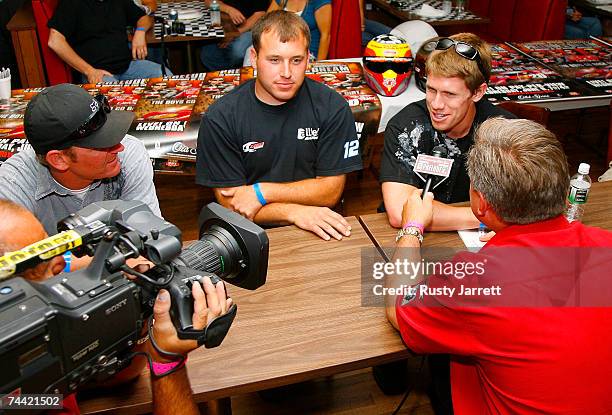 Drivers Clint Bowyer, Ryan Newman, and Carl Edwards speak with the media prior to the Nextel Prelude to the Dream on June 6, 2007 at Eldora Speedway...