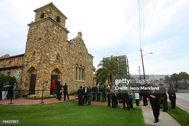 Guests gather for Bill France Jr.?s wake at Seabreeze United Church June 6, 2007 in Daytona Beach, Florida. France died June 4 at the age of 74.