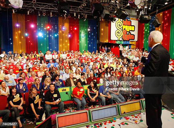 Bob Barker speaks to the studio audience during his last taping of "The Price is Right" show held at the CBS television city studios on June 6, 2007...