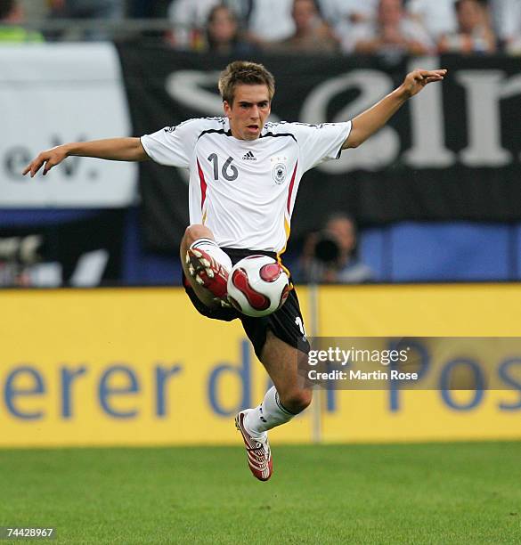 Philipp Lahm of Germany in action during the UEFA EURO 2008 qualifier between Germany and Slovakia at the AOL Arena on June 2007 in Hamburg, Germany.