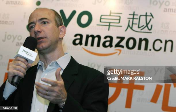 The founder and CEO of Amazon, Jeff Bezos talks to the press during a news conference in Shanghai, 07 June 2007. US online seller Amazon said it will...