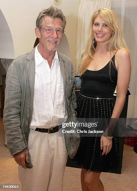 John Hurt and Meredith Ostrom attend a party at the Hotel Hacienda on June 7, 2007 in Ibiza, Spain. The Inaugural Ibiza and Formentera International...