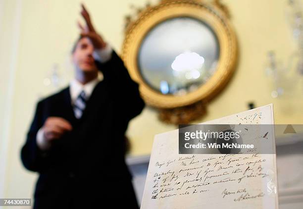 Trevor Plante, a specialist in Civil War records at the National Archives, announces his discovery of letter written by Abraham Lincoln June 7, 2007...