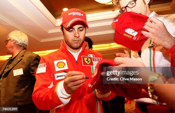 Felipe Massa of Brazil and Ferrari makes an appearence at a Shell function during previews for the Canadian Formula One Grand Prix at the Circuit...