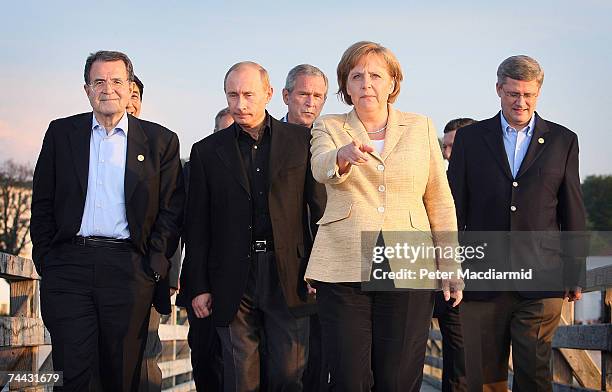 Leaders Italian Prime Minister Romano Prodi, Russian President Vladimir Putin, US President George W Bush, German Chancellor Angela Merkel and...