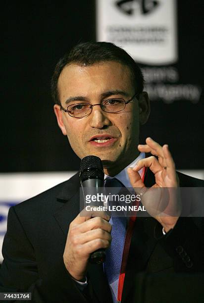 Leeds, UNITED KINGDOM: Ernst & Young Director Robert Casamento delivers a speech as part of the FICCI-IIFA Global Business Forum in Leeds, northern...