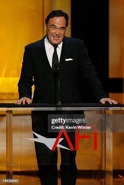 Writer/director Oliver Stone speaks onstage during the 35th AFI Life Achievement Award tribute to Al Pacino held at the Kodak Theatre on June 7, 2007...