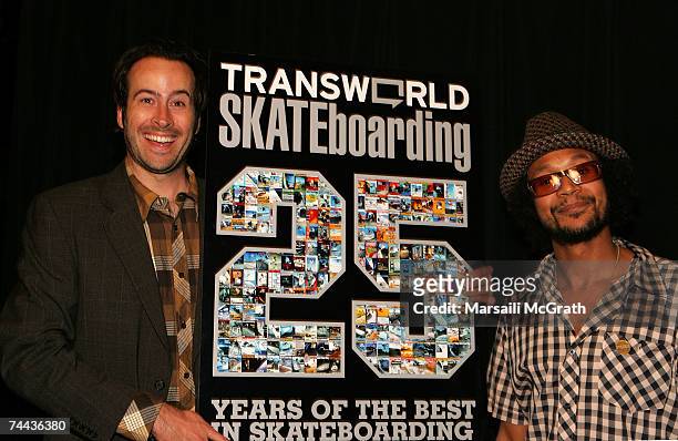 Professional Skateboarders and Actors, Chris Pastras and Jason Lee attend the transworld skateboarding magazine's skate awards and 25th anniversary...