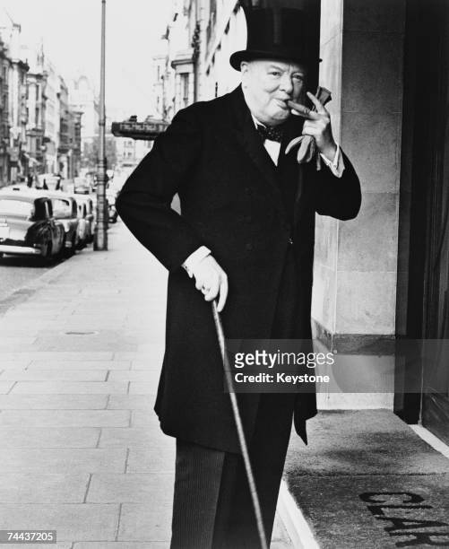British prime minister Winston Churchill arrives at Claridges Hotel in London, 13th May 1952.