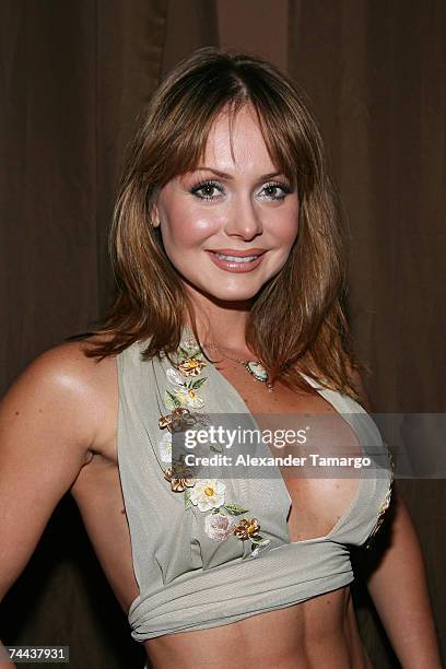 Gabriela Spanic poses at the Rocco Donna three year anniversary party at Ice Palace Studios on June 7, 2007 in Miami, Florida.