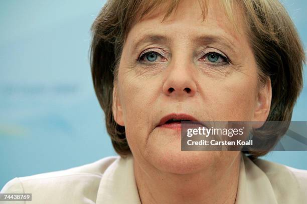 German Chancellor Angela Merkel holds a press conference on the final day of the G8 summit on June 08, 2007 in Heiligendamm, Germany. Today, African...
