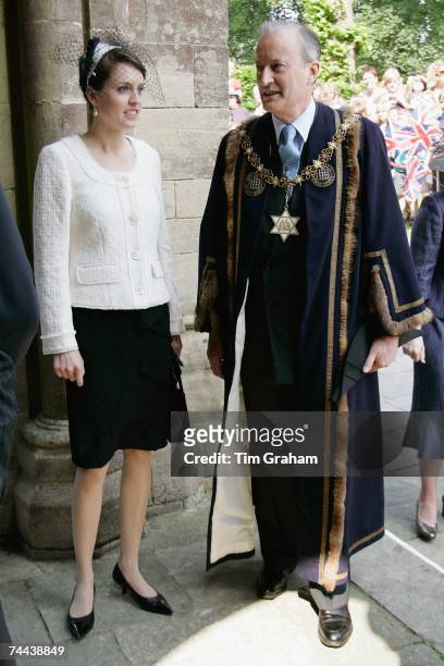 Lord Brabourne, formerly Lord Romsey waits in official robes with his daughter Alexandra Brabourne during the Queen's visit to Romsey on June 8, 2007...