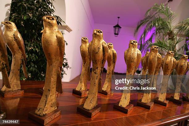 Golden Eagle awards are seen on a table at the Ibiza and Formentera International Film Festival closing ceremony in Eivissa old town on June 7, 2007...