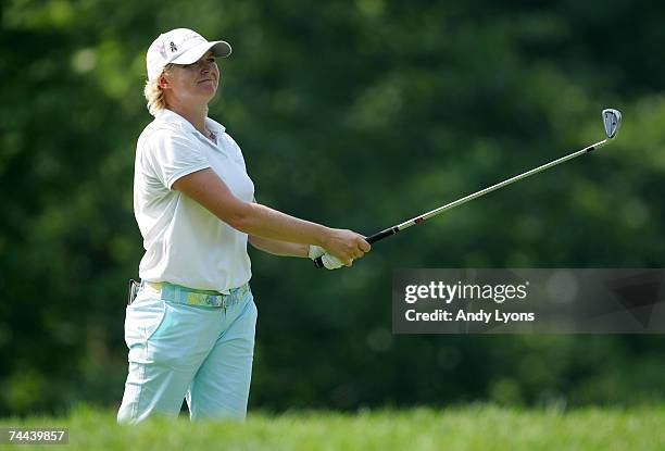 Mhairi McKay of Scotland hits her tee shot on the par 3 17th hole during the second round of the McDonalds LPGA Championship on June 8, 2007 at Bulle...