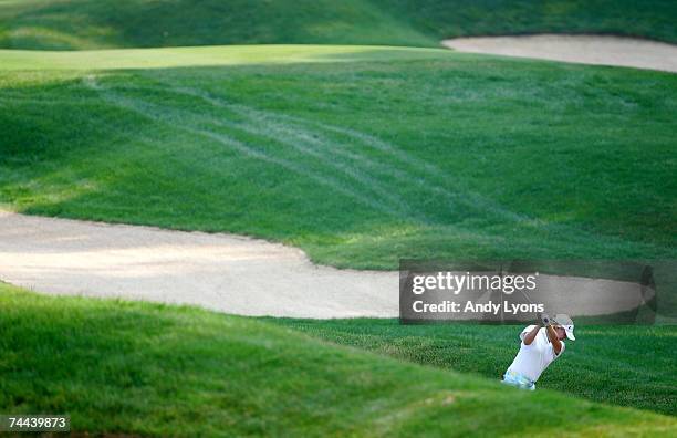 Mhairi McKay of Scotland hits her second shot on the par 4 14th hole during the second round of the McDonalds LPGA Championship on June 8, 2007 at...