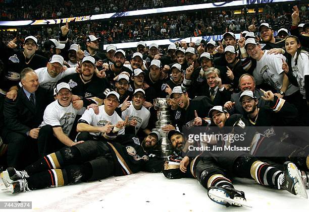 The Anaheim Ducks pose with the Stanley Cup after their 6-2 victory over the Ottawa Senators in Game Five of the n June 6, 2007 at Honda Center in...