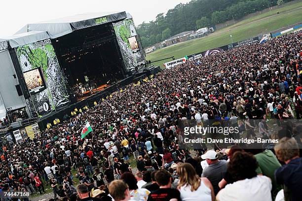 General View of the main stage during day one of the Download Festival in Donington Park on June 8, 2007 in Donington, England.