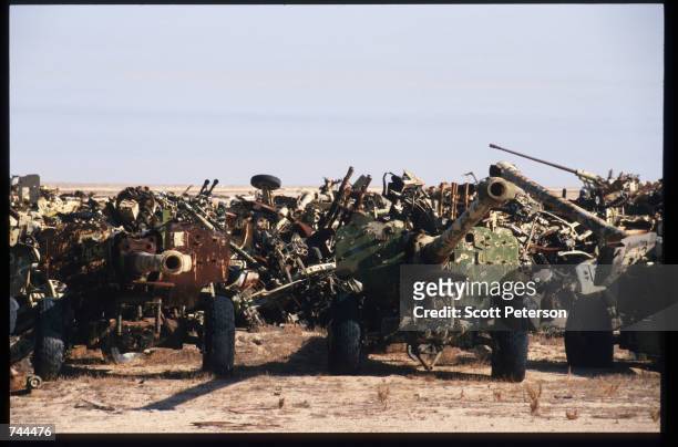 Abandoned Iraqi equipment sits rusting in the desert December 20, 1996 in Kuwait. As part of the Defense Cooperation Agreement signed by the two...