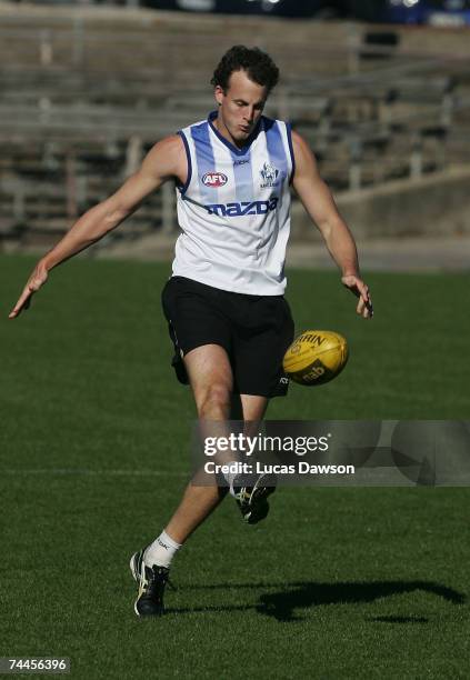 David Hale practices during the Kangaroos AFL training session at Arden Street June 9, 2007 in Melbourne, Australia.