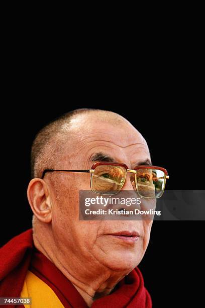 The Dalai Lama talks during a free public talk about Universal Responsibility at MC Labour Park June 9, 2007 in Melbourne, Australia. The Dalai Lama,...
