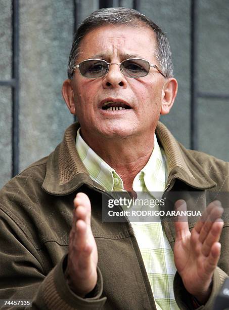 Revolutionary Armed Forces of Colombia rebel Rodrigo Granda speaks during a press conference at the Roman Catholic archbishop's offices, in Bogota,...