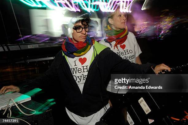 S JD Samson and Johanna Fateman of MEN perform at the LA Pride Week Dyke March after party on June 8, 2007 in West Hollywood, California.