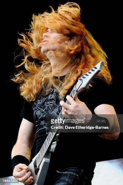Dave Mustaine of Megadeth performs on the main stage during day one of the Download Festival at Donington Park on June 8, 2007 in Donington, England.