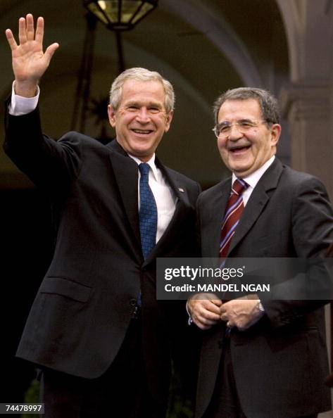 Italian Roma Bush US President George W. Bush and Italian Prime Minister Romano Prodi ...
