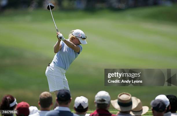 Mhairi McKay of Scotland hits her tee shot on the par 4 1st hole during the third round of the McDonalds LPGA Championship on June 9, 2007 at Bulle...