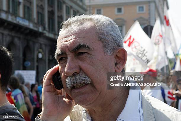 Italian journalist and politician, Member of the European, Giulietto Chiesa protests against US President George W. Bush planned by pacifist...