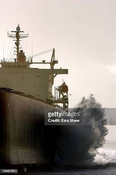 The coal ship Pasha Bulker sits off Nobbys Beach June 10, 2007 in Newcastle, Australia. The 225-metre long coal ship with 21 crew members on board...