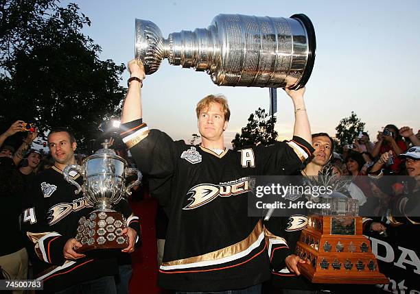 Chris Pronger of the Anaheim Ducks celebrates winning the 2007 Stanley Cup during the "Anaheim Ducks Stanley Cup Victory Celebration" June 9, 2007 at...