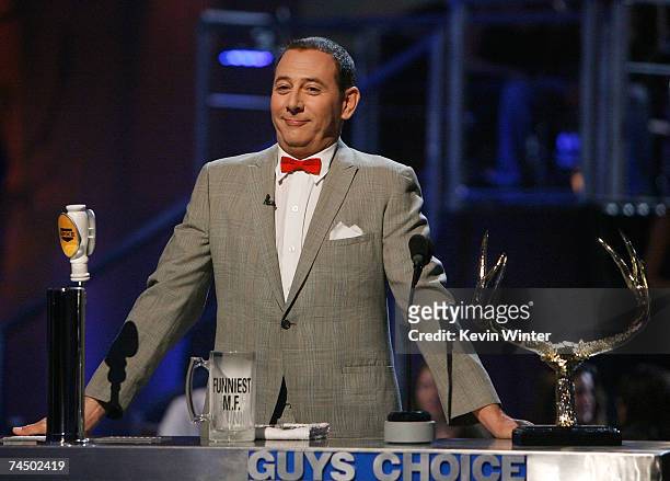 Actor Paul Reubens as "Pee-Wee Herman" presents the "Funniest M.F." award onstage during Spike TV's First Annual "Guys Choice" taped at Radford...
