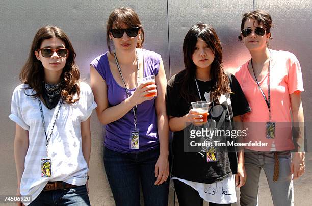 Iracema Trevisan, Luiza Sa, Lovefoxx, and Ana Rezende pose backstage at Live 105's BFD 2007 at Shoreline Amphitheatre on June 09, 2007 in Mountain...