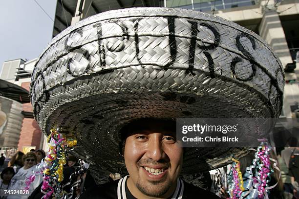 Fan of the San Antonio Spurs shows his support in Game Two of the 2007 NBA Finals at The AT&T Center on June 10, 2007 in San Antonio, Texas. NOTE TO...