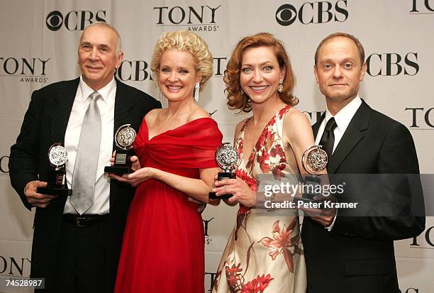 Tony Award winners Frank Langella, Christine Ebersole, Julie White and David Hyde Pierce pose in the press room at the 61st Annual Tony Awards at...