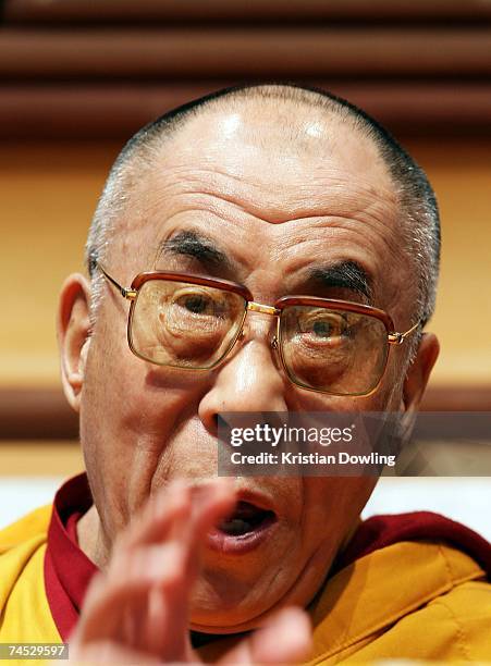 The Dalai Lama talks during his Buddhist blessing - White Tara Long Life Empowerment at Geelong Arena June 11, 2007 in Melbourne, Australia. The...