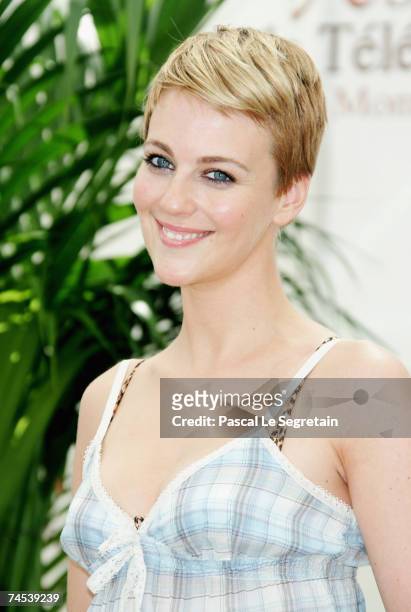 Actress Miranda Raison attends a photocall promoting the television serie 'Spooks' on the first day of the 2007 Monte Carlo Television Festival held...