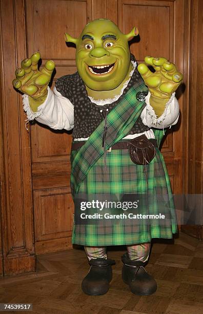 Shrek receives official Scottish clan tartan at The Dorchester Hotel on June 11, 2007 in London, England. The tartan was specially woven in 'Shrek...