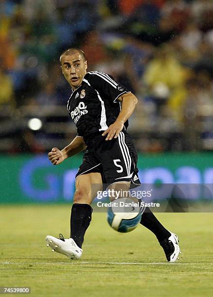 Cannavaro of Real Madrid controls the ball during the La Liga match between Real Zaragoza and Real Madrid at the Romareda stadium on June 9, 2007 in...