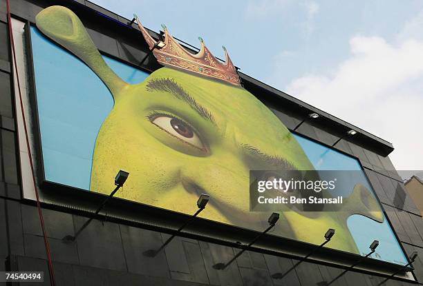 Signage outside the UK Premiere of "Shrek The Third" at the Odeon, Leicester Square on June 11, 2007 in London, England.