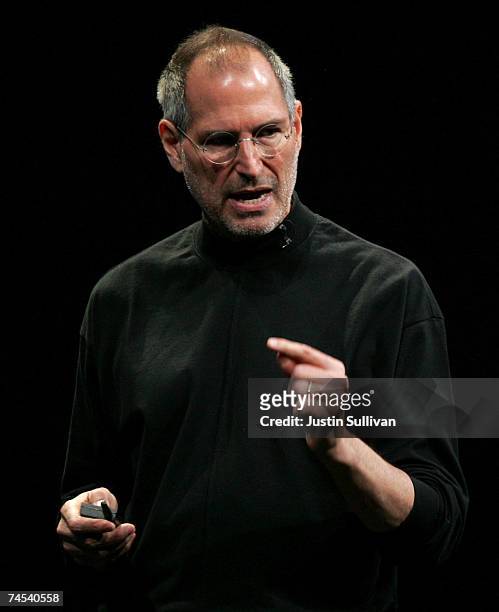 Apple CEO Steve Jobs delivers the keynote address at the Apple Worldwide Web Developers Conference June 11, 2007 in San Francisco, California. Jobs...