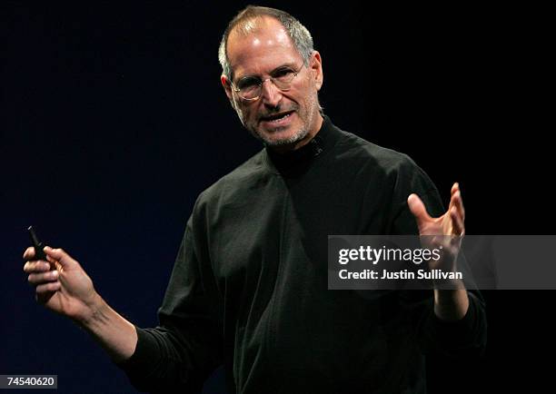 Apple CEO Steve Jobs delivers the keynote address at the Apple Worldwide Web Developers Conference June 11, 2007 in San Francisco, California. Jobs...