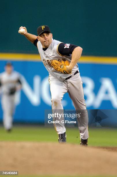 Jack Wilson of the Pittsburgh Pirates throws the ball to first base against the Washington Nationals at RFK Stadium June 6, 2007 in Washington, DC.