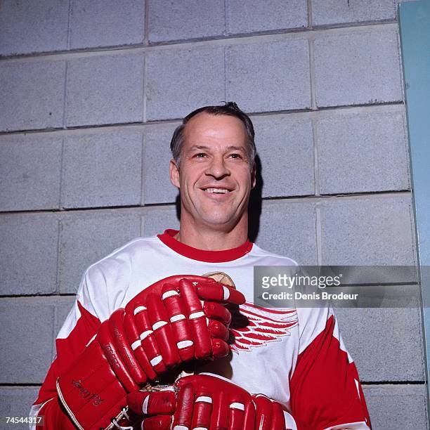 S: Gordie Howe of the Detroit Red Wings poses for a photo in Montreal, Canada.