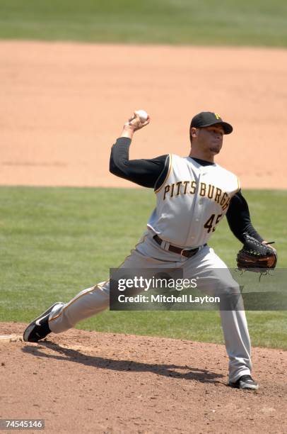 Ian Snell of the Pittsburgh Pirates pitches during a baseball game against the Washington Nationals on June 7, 2007 at RFK Stadium in Washington D.C....