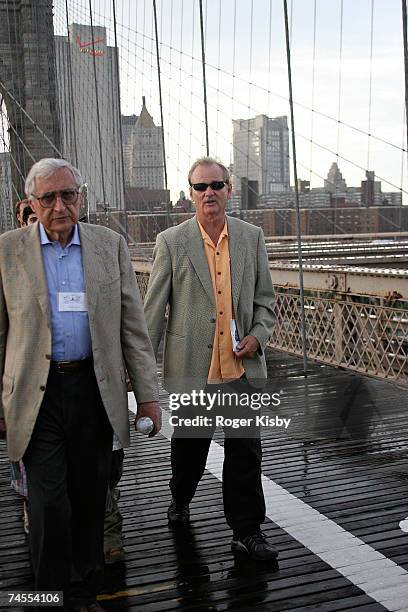 Actor Bill Murray walks across the Brooklyn Bridge for The 12th Annual Poetry Walk To Benefit Poets House June 11, 2007 in the Brooklyn borough of...