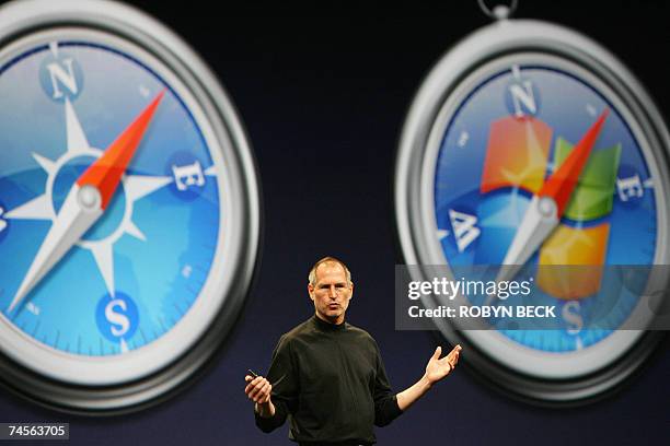 San Francisco, UNITED STATES: Apple Inc. CEO Steve Jobs gives the keynote address on the opening day of the Apple Worldwide Developers Conference...