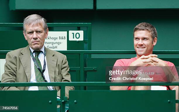 President Georg von Waldenfels and tennis player Alexander Waske watch the match between Florian Mayer of Germany and Michael Kohlmann of Germany...